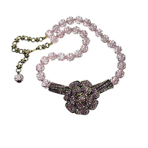 Heidi Daus Pretty Petals Pink Swarovski Crystal Rose And Beaded Necklace (6011) - Picture 7 of 11